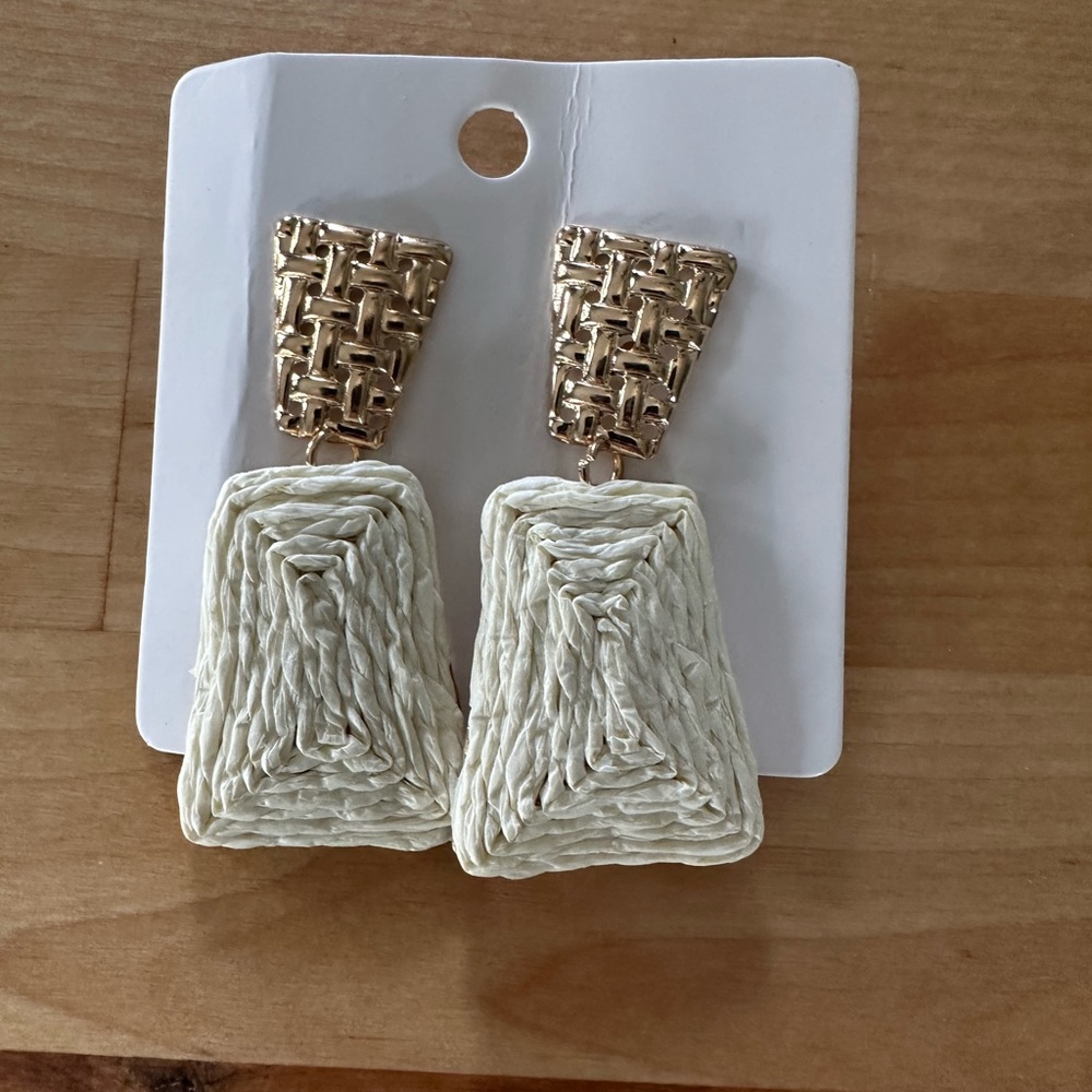 Woven Gold and Cream Earrings